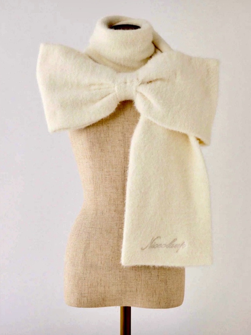 Women’s Bow Accent Knit scarf/wrap - Cream color